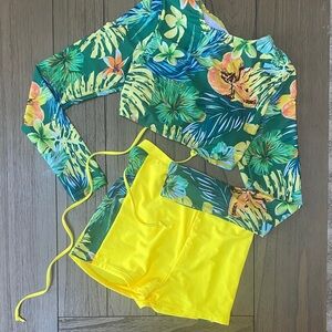 Unique Floral Green & Yellow Swim Set